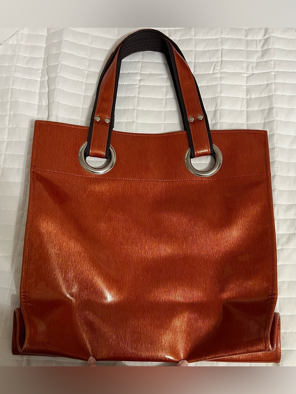 Kate Landry Burnt Orange Tote Bag with Grommet Handles